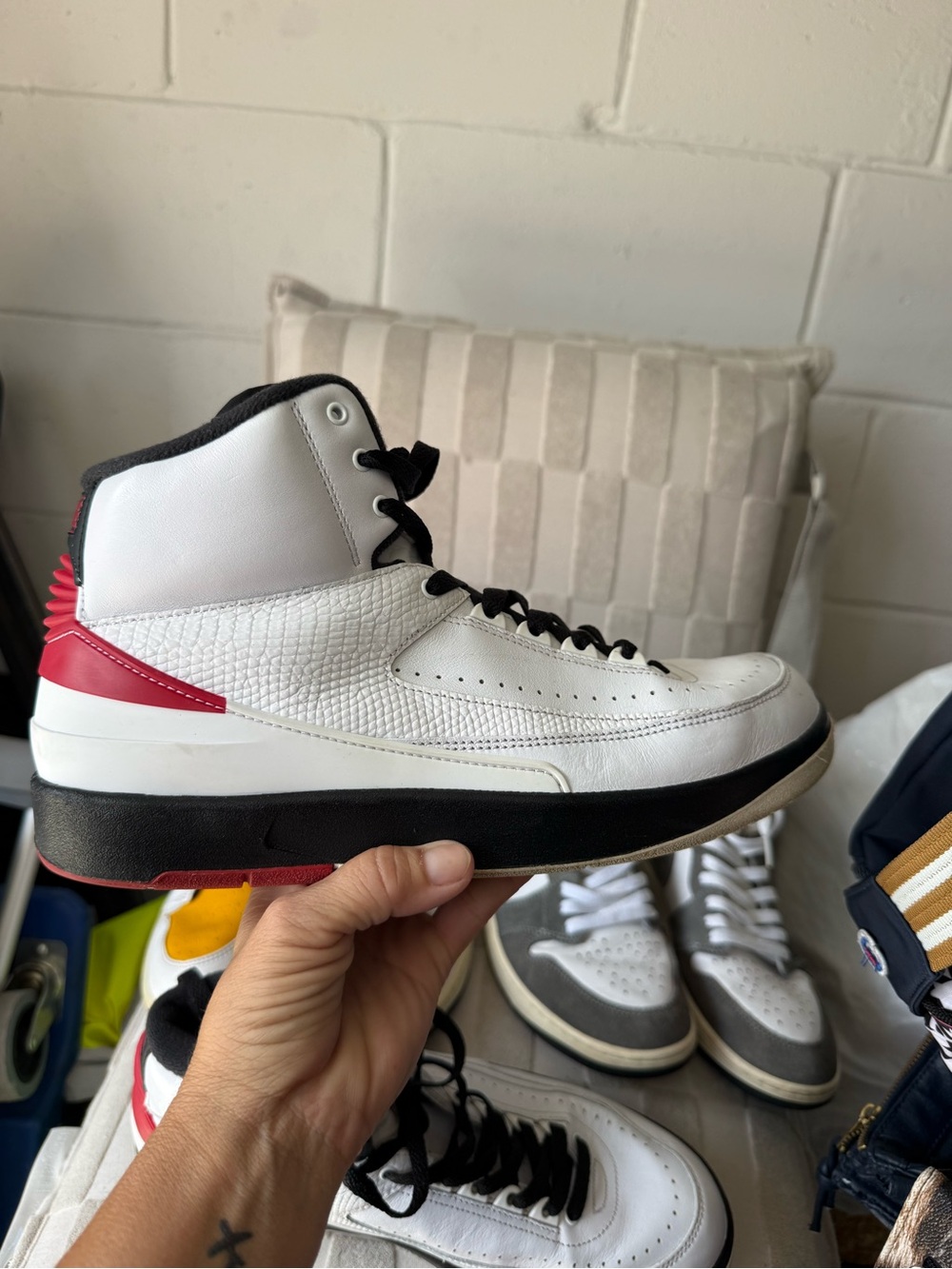 Jordan White Black Red High-Top Sneakers - Picture 2 of 7